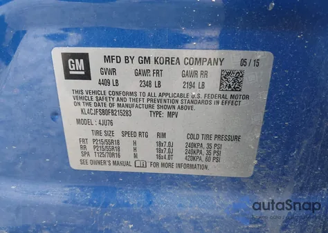 2015 Buick Encore Convenience из США, поврежденный, VIN KL4CJFSB0FB215283